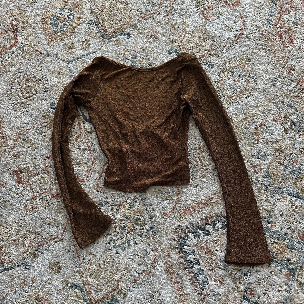 Princess Polly Brown Fitted Ribbed Blouse